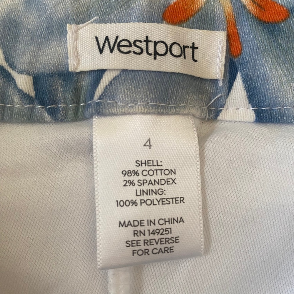 Westport Women's Hawaiian Blue White Floral Print Skirt Tropical Leaf Flower Sz4 - Picture 3 of 4
